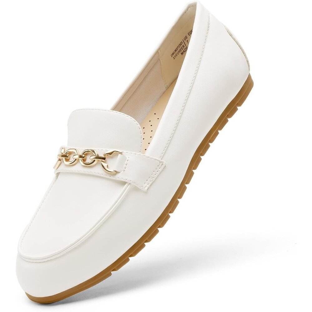 Dream Pairs Women White Faux Leather Lightweight Arch Support Slip On Flat